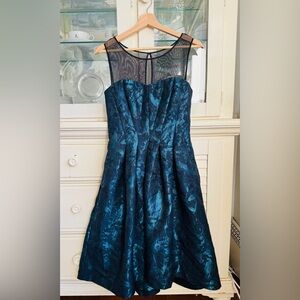 【Vera Wang】Dress Brocade Dress in Black Turquoise Size 2